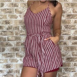 Hollister co Striped Halter Jumpsuit - Red and White size S tie waist summer